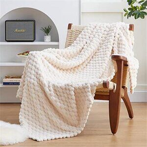 Fleece Throw Blanket Turtle Shell Jacquard Plush Soft Couch Bed Blanket Beige